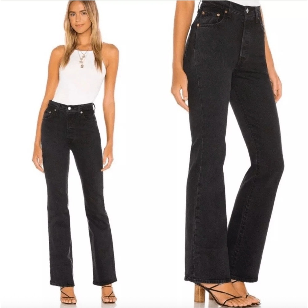 Levis Ribcage Bootcut High Rise Black Denim Jeans 30x33 Classic Western